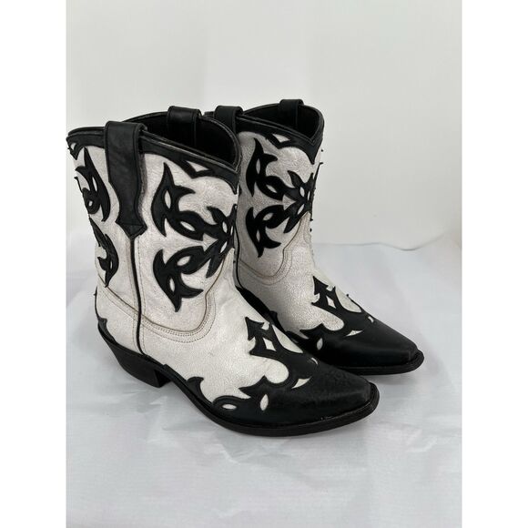 Laredo Aladina Boots Distressed White Leather Black Overlay Size 8 Western Cowgi - Picture 14 of 14